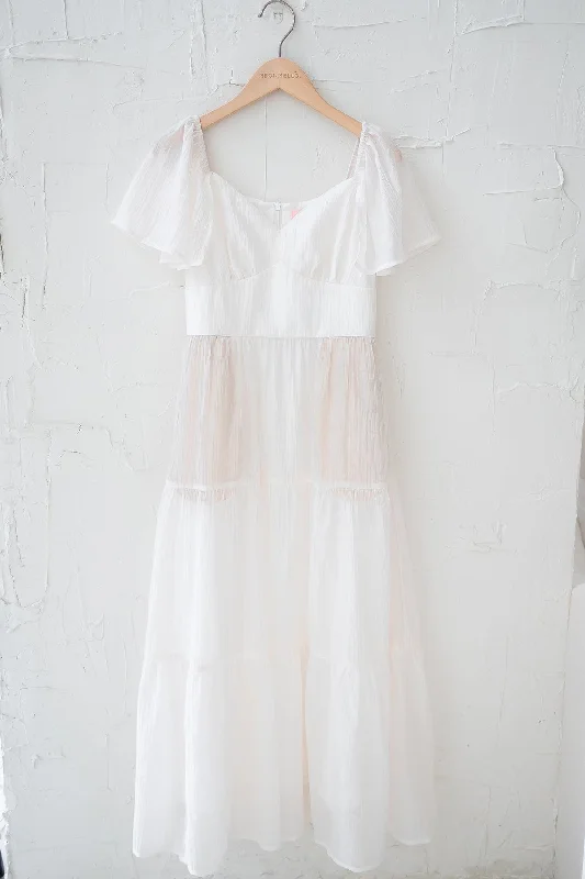 DANZEL FLUTTER SLEEVES MAXI DRESS IN WHITE Fashionable Chiffon Maxi Dress