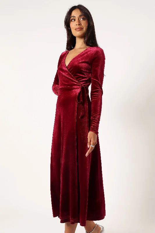 Darby Long Sleeve Midi Dress - Burgundy Fashionable Chiffon Midi Dress