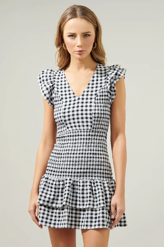 Darcy Gingham Smocked Everleigh Mini Dress Cozy Knit Mini Dress