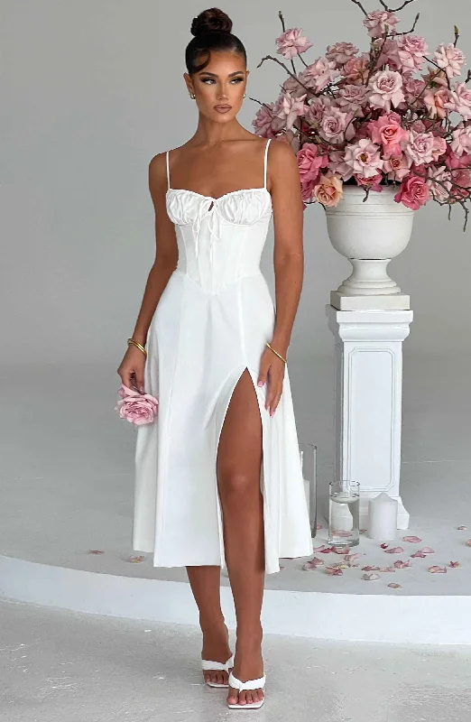 Deanna Midi Dress - Ivory Fashionable Skater Midi Dress