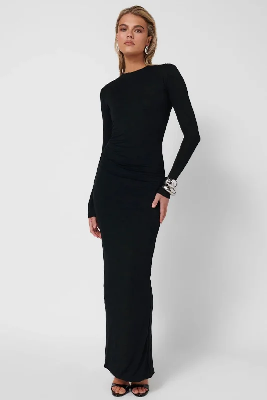 EFFIE KATS Womens Xander Maxi Dress - Black Cozy Maxi Dress with Slit