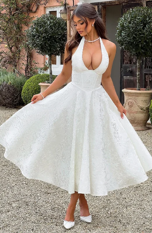 Effie Midi Dress - Ivory Trendy Fit-and-Flare Midi Dress