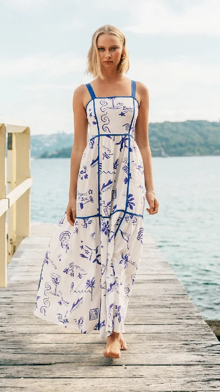 Eileen Maxi Dress - Biaritz Print Stylish Off-Shoulder Maxi Dress