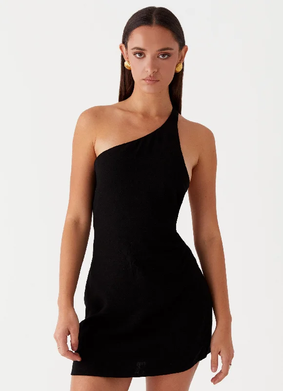 Emilee Tie Back Mini Dress - Black Trendy Off-Shoulder Dress Mini
