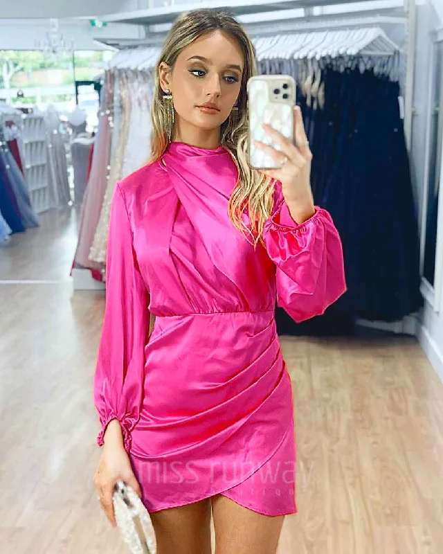 Estella Satin Mini Dress - Fuschia Stylish Sweetheart Mini Dress