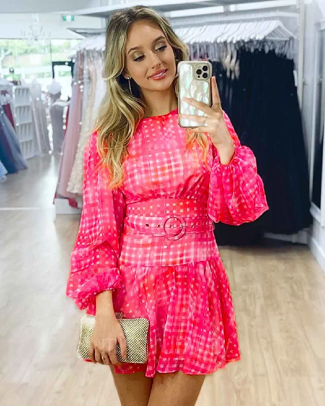 Everly Organza Mini Dress - Pink Multi Stylish Short-Sleeve Mini Dress