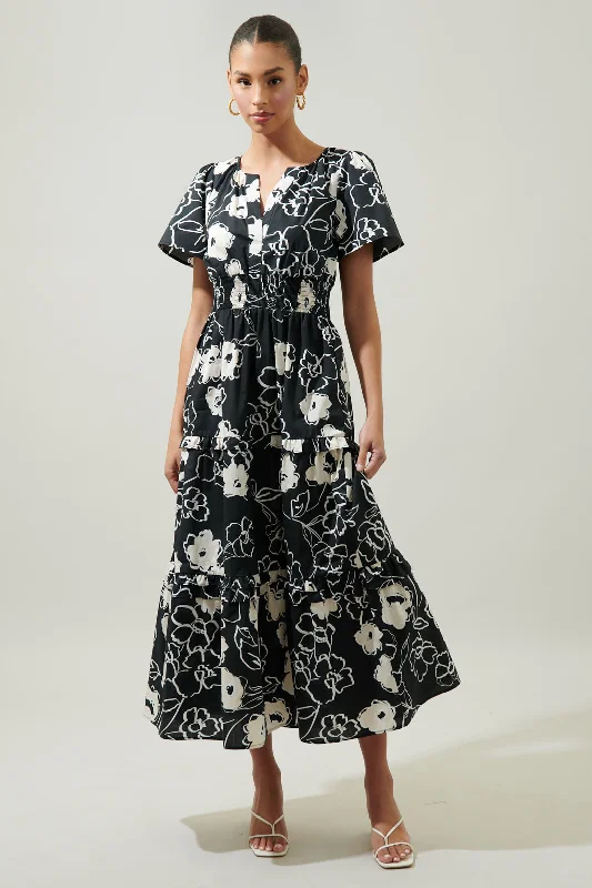 Fabienne Floral Palmer Poplin Tiered Maxi Dress Trendy A-Line Maxi Dress