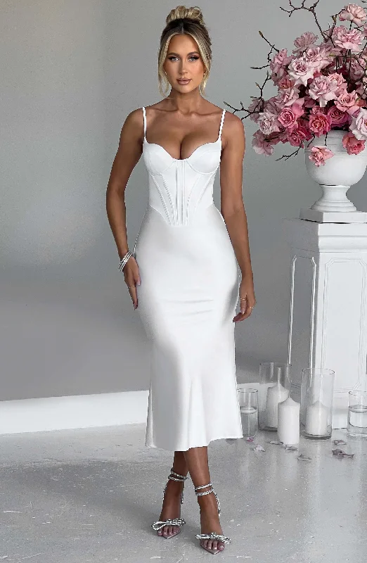 Farrah Midi Dress - Ivory Comfortable Geometric Print Midi Dress