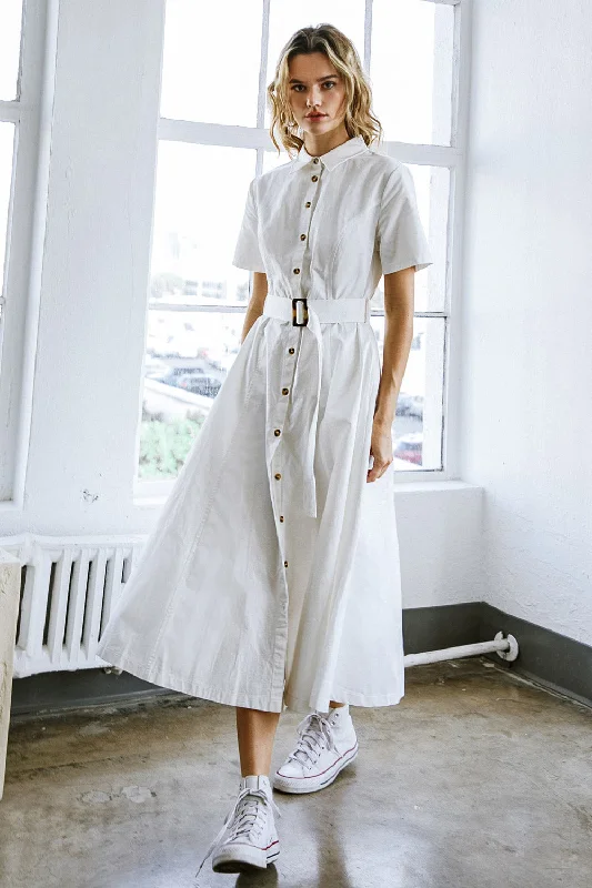 LUCKY ME WOVEN MIDI DRESS Stylish Pleated Skirt Midi Dress