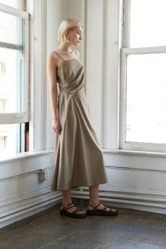 HAPPILY YOURS WOVEN MIDI DRESS Elegant Pleated Detail Midi Dress