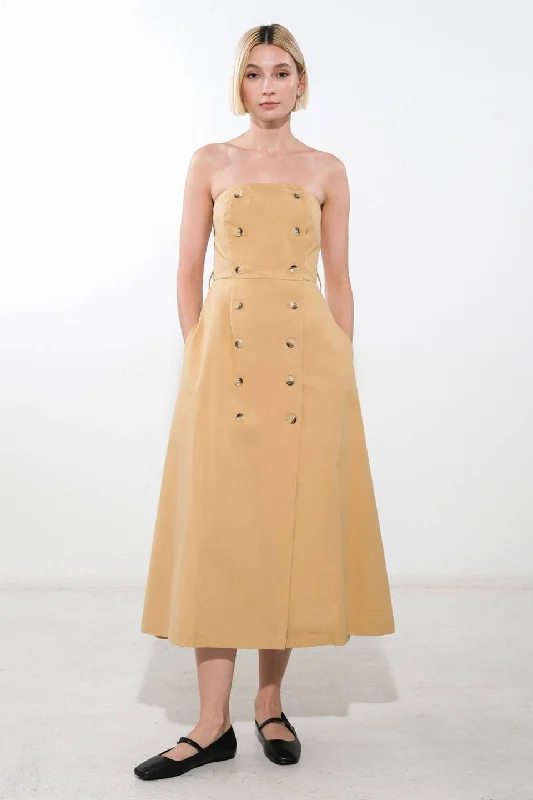 FOLLOW YOU EVERYWHERE WOVEN MIDI DRESS Trendy Midi Dress with Belt