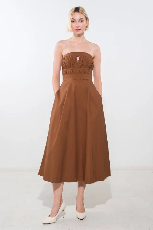 MYSTIC MUSE WOVEN MIDI DRESS Fashionable Off-Shoulder Dress Midi