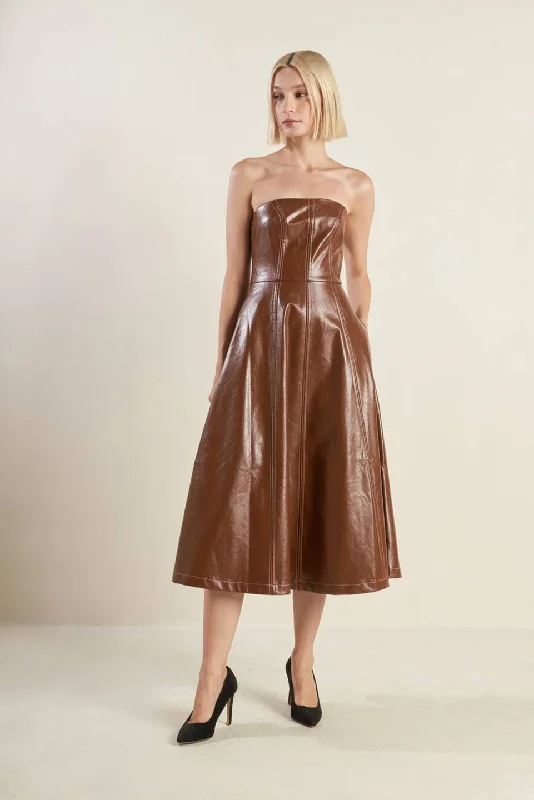 ACT NATURAL FAUX LEATHER MIDI DRESS Trendy Ruched Side Midi Dress
