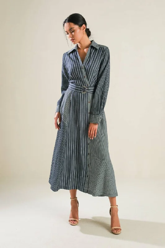 FOREVER DAYDREAMING WOVEN MIDI DRESS Elegant Faux Wrap Midi Dress