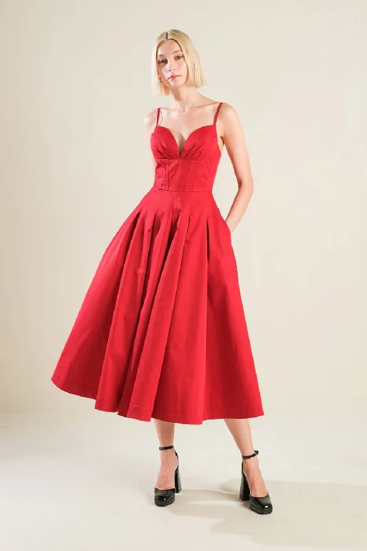 DREAM KEEPER WOVEN MIDI DRESS Trendy Fit-and-Flare Midi Dress