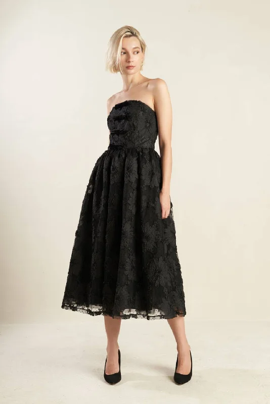 CONFIDENCE GAME LACE MIDI DRESS Elegant Pleated Sleeve Midi Dress