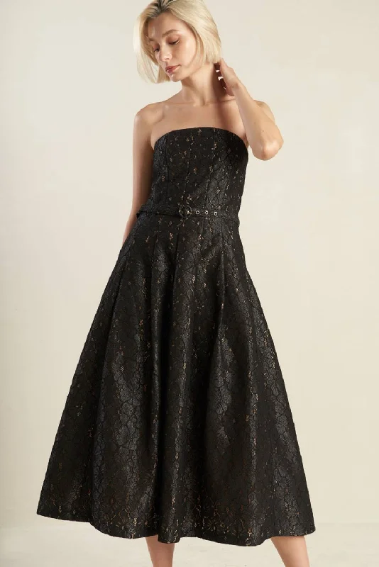 THE TRUTH IS WOVEN LACE MIDI DRESS Elegant Satin Button Midi Dress