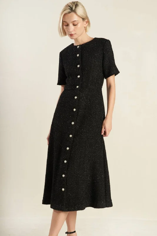 SOMETHING MORE TWEED WOVEN MIDI DRESS Fashionable High-Low Midi Dress