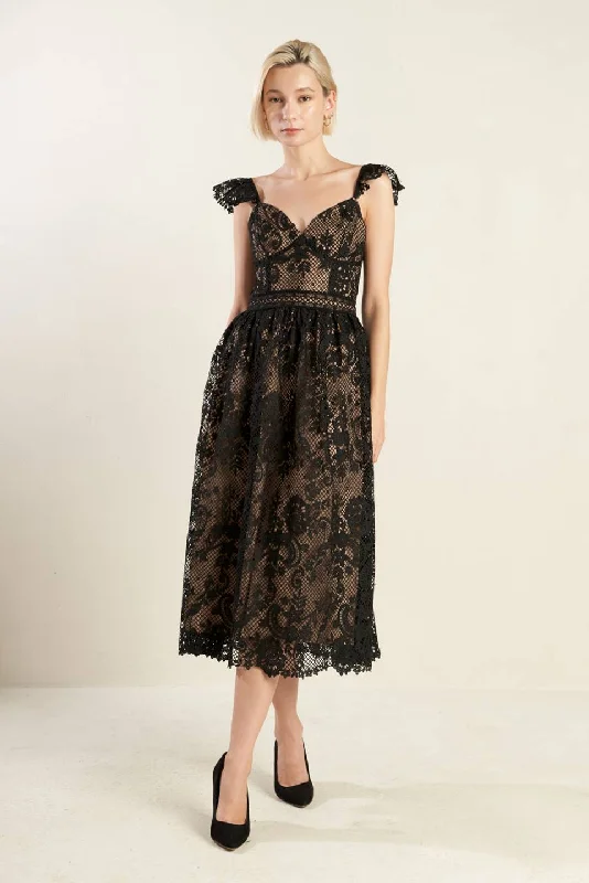 KNOW YOU BETTER LACE WOVEN MIDI DRESS Comfortable Ruched Midi Dress