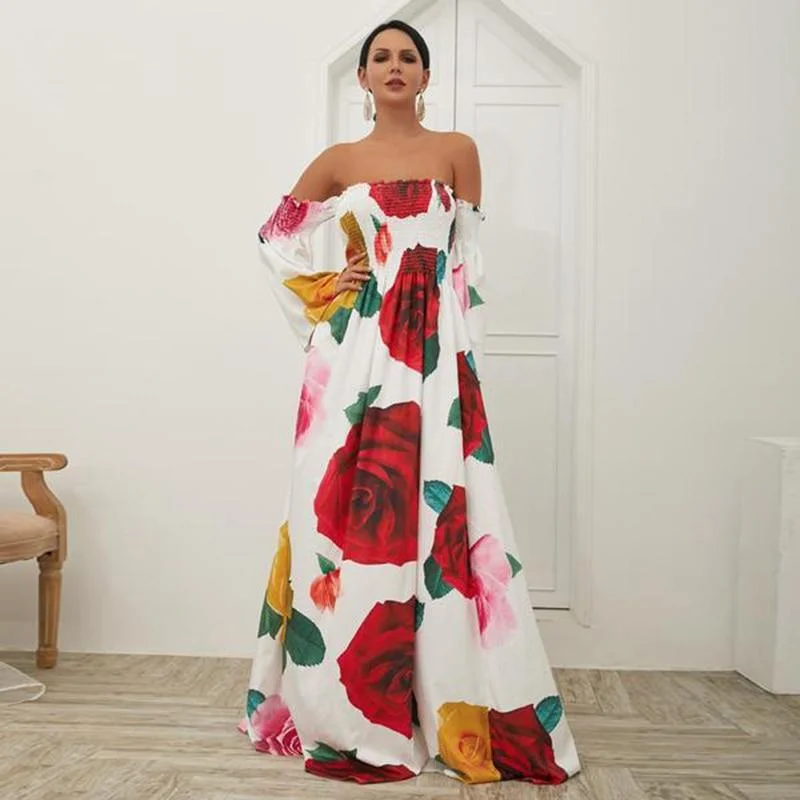 FashionSierra - Flared sleeve off shoulder bohemian dress Women floral printed long dress Autumn fashion vacation maxi dress Boho vestidos Comfortable Casual Maxi Dress FashionSierra - Flared sleeve off shoulder bohemian dress Women floral printed long dress Autumn fashion vacation maxi dress Boho vestidos Comfortable Casual Maxi Dress