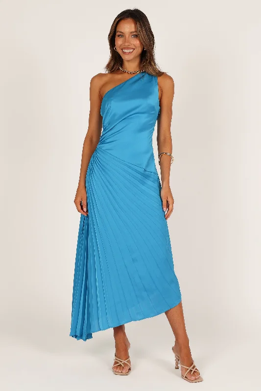Flin Pleated One Shoulder Midi Dress - Blue Comfortable Sleeveless Midi Dress
