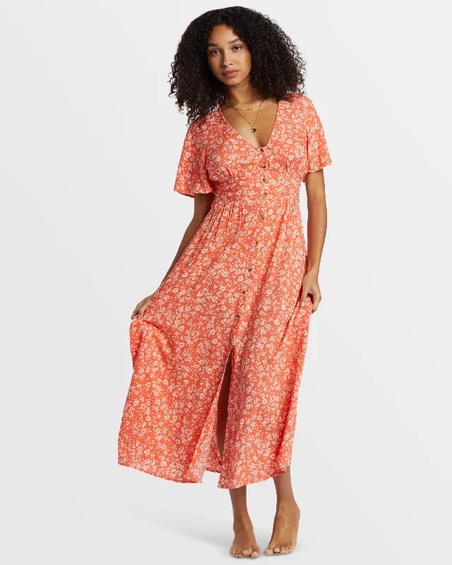 Floral Dreamer Maxi Dress - Papaya Cozy Maxi Dress with Slit