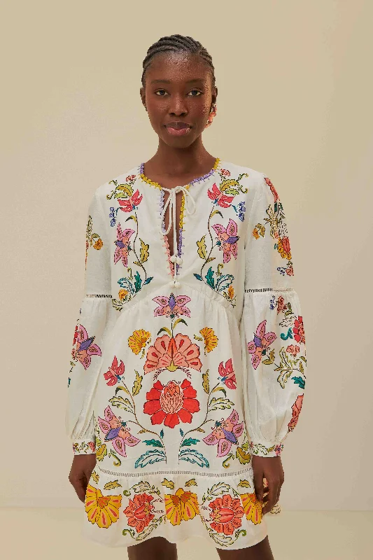 Off-White Floral Insects Mini Dress Casual V-Neck Mini Dress