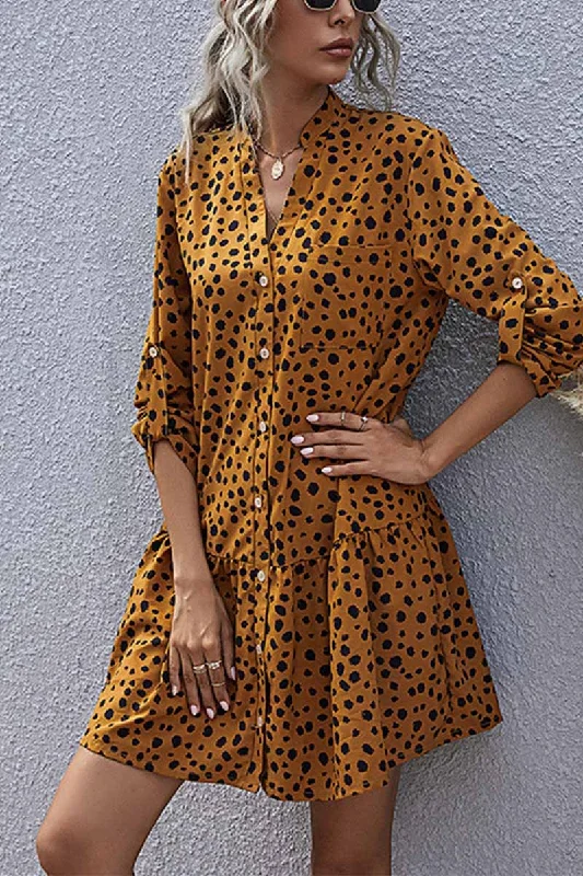 Florcoo Lotus Leaf Flower Polka Dot Printing Mini Dresses Cozy Wraparound Mini Dress