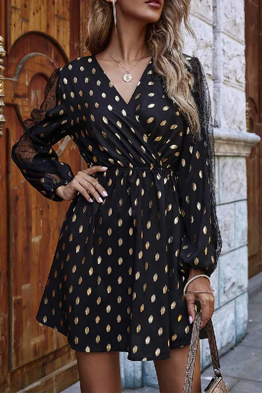 Florcoo Lace bronzing print Mini Dresses Cozy Ribbed Mini Dress