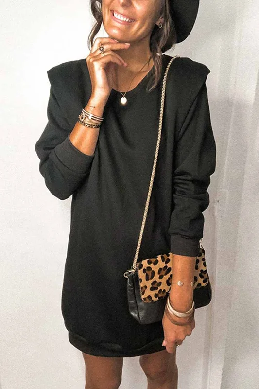 Florcoo Knit Solid Color Round Neck Mini Dress Trendy Bodycon Mini Dress