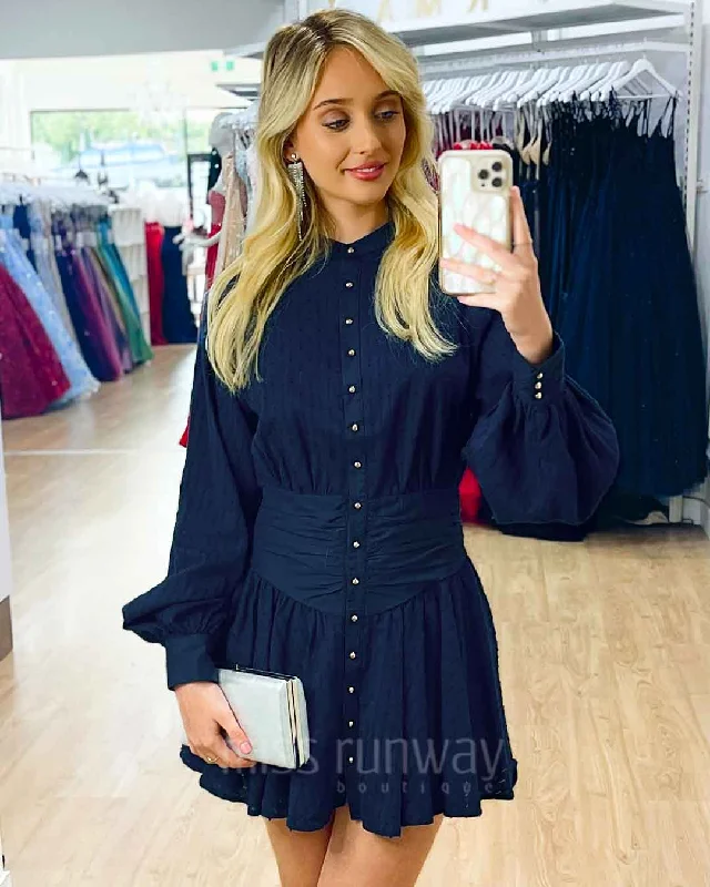 Florence Mini Dress - Navy Comfortable Ruffle Mini Dress