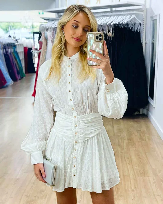 Florence Mini Dress - White Trendy A-Line Mini Dress