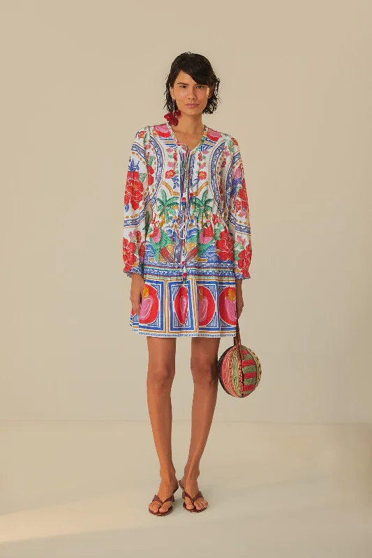 Off-White Flowers Beach Mini Dress Elegant Off-Shoulder Dress Mini