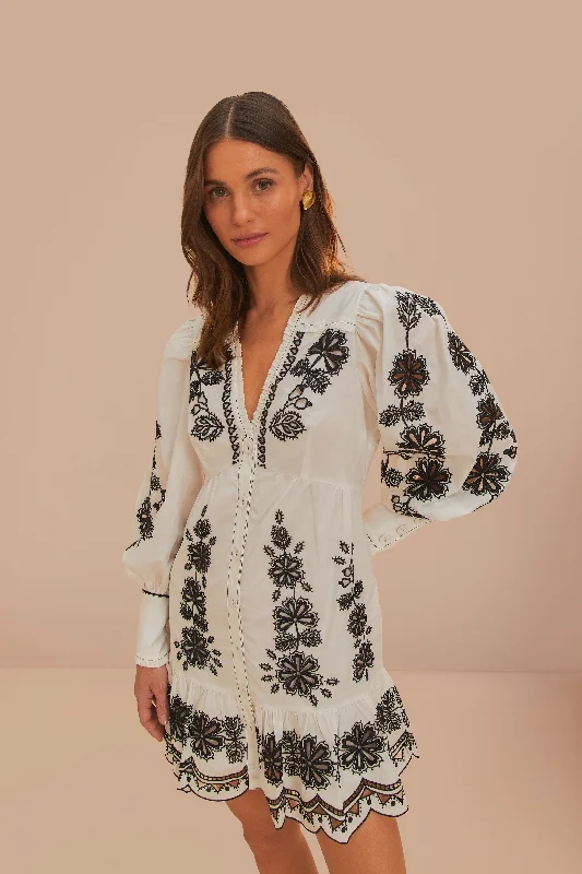 White Flowers Richelieu Mini Dress Cozy Ruched Mini Dress