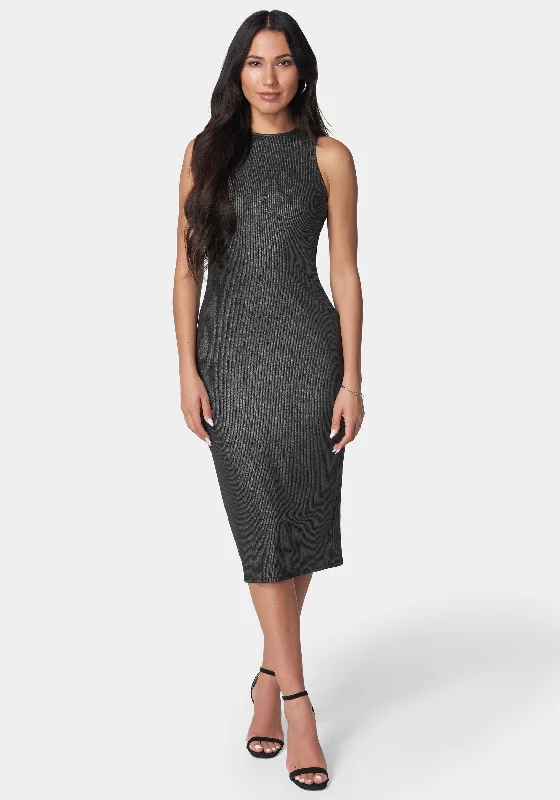 Foil Rib Sleeveless Maxi Dress Comfortable Pleated Maxi Dress