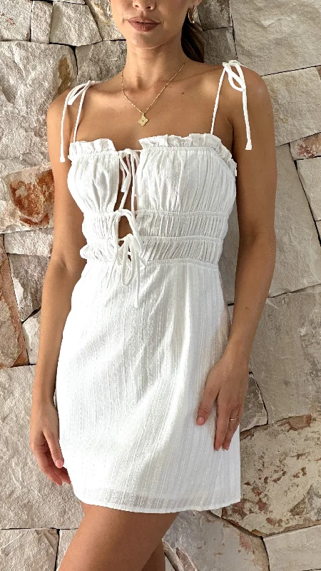 Francesca Mini Dress - White Chic Pleated Mini Dress