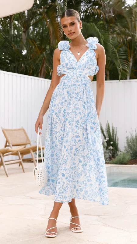 Galilhai Maxi Dress - Blue/White Trendy Maxi Dress with Straps