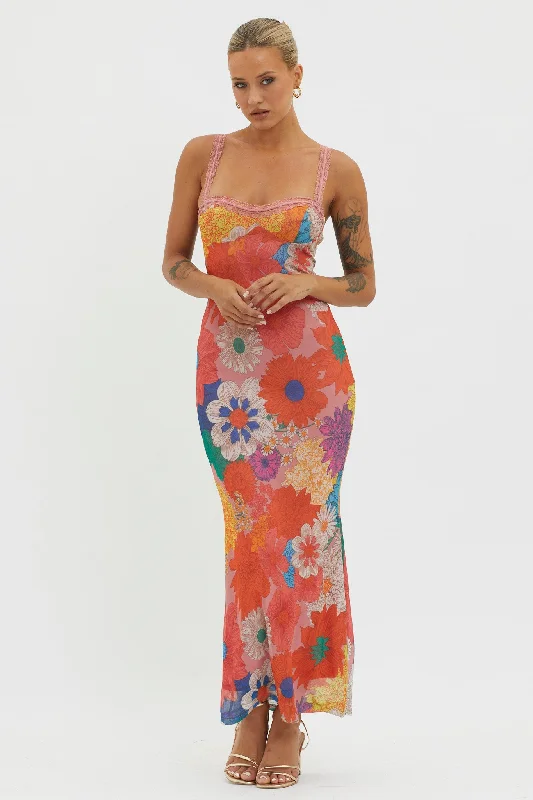Girl Power Lace Strap Maxi Dress Orange Elegant Boho Maxi Dress