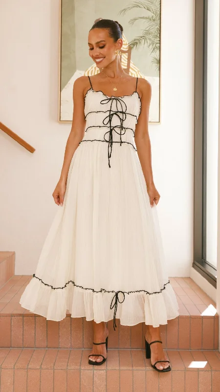 Halo Maxi Dress - White / Black Fashionable High-Low Maxi Dress