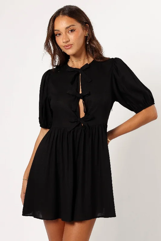Harlyn Mini Dress - Black Comfortable Polka Dot Mini Dress