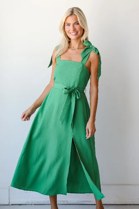 FINAL SALE - Iconic Ways Green Midi Dress Comfortable Fit-and-Flare Midi Dress