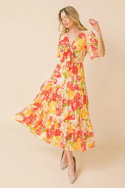 AFTERNOON ANGEL WOVEN MIDI DRESS Comfortable Deep V Midi Dress