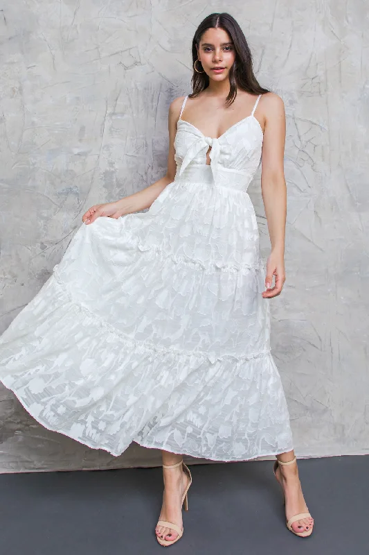 DAY DATE WOVEN MIDI DRESS Stylish Off-Shoulder Ruffle Dress