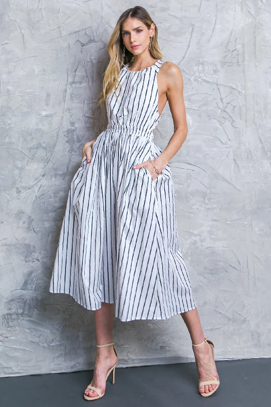 DON'T HOLD BACK POPLIN MIDI DRESS Stylish Off-Shoulder Ruffle Dress