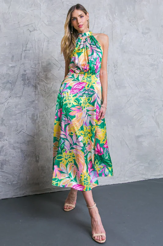LIFE TO THE FULLEST SATIN MIDI DRESS Trendy Boho Midi Dress