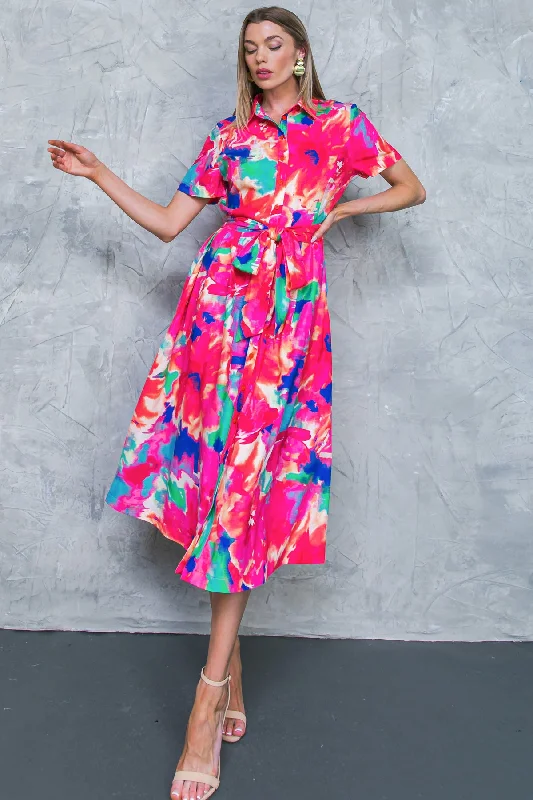 MOVE OVER FLORAL WOVEN MIDI DRESS Comfortable Deep V Midi Dress