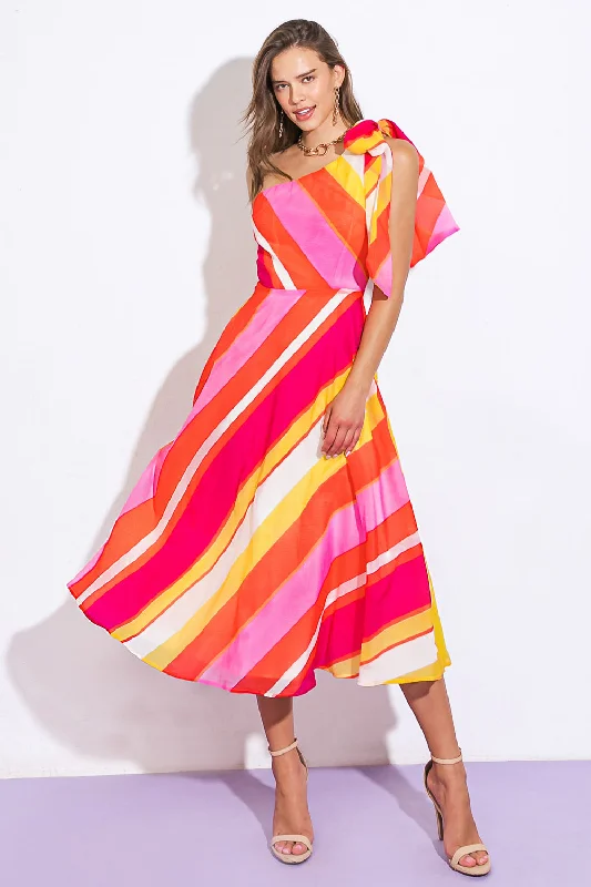 SWEETEN THE DAY WOVEN MIDI DRESS Fashionable Off-Shoulder Dress Midi