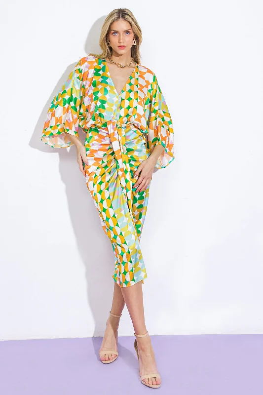 BEST IMPRESSIONS WOVEN SATIN MIDI DRESS Stylish Long Sleeve Floral Midi Dress