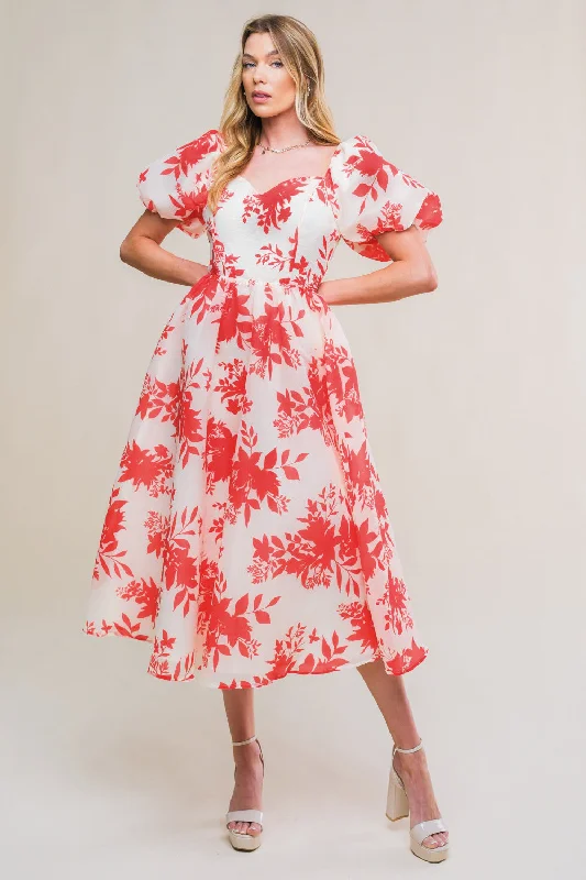 SUCCESSFULLY CUTE WOVEN MIDI DRESS Trendy Flared Sleeve Midi Dress