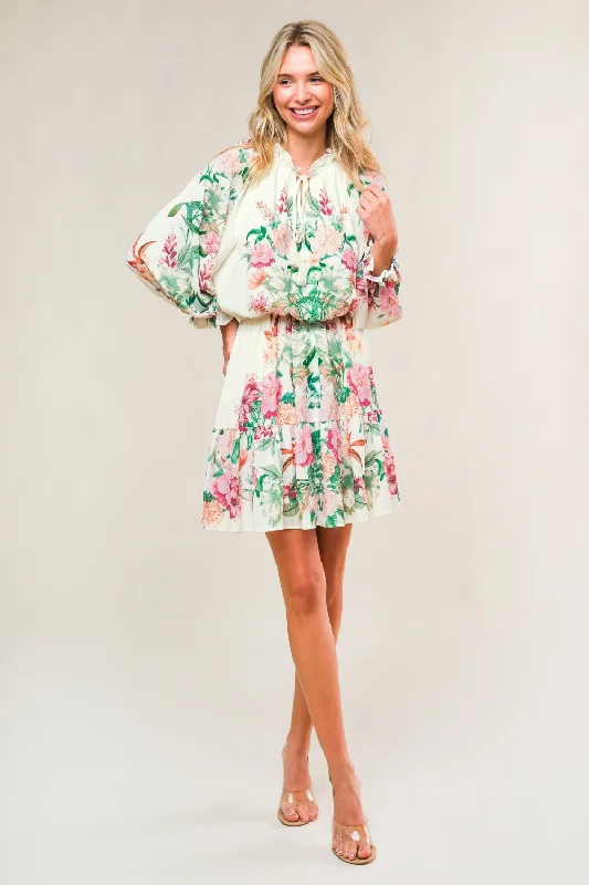 HAPPIEST HERE WOVEN MINI DRESS Fashionable Mini Dress with Frills